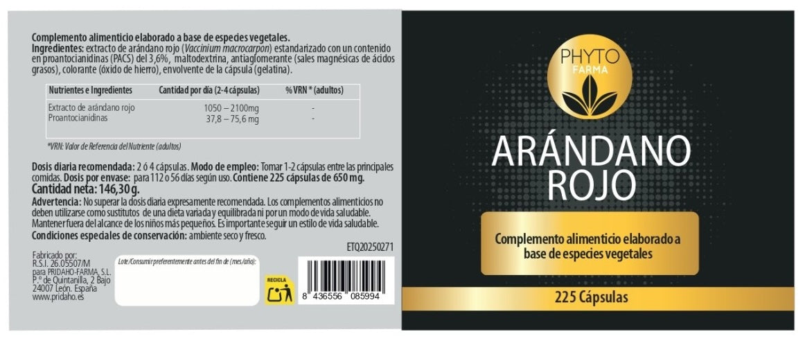 Arándano Rojo · Phytofarma · 225 cápsulas