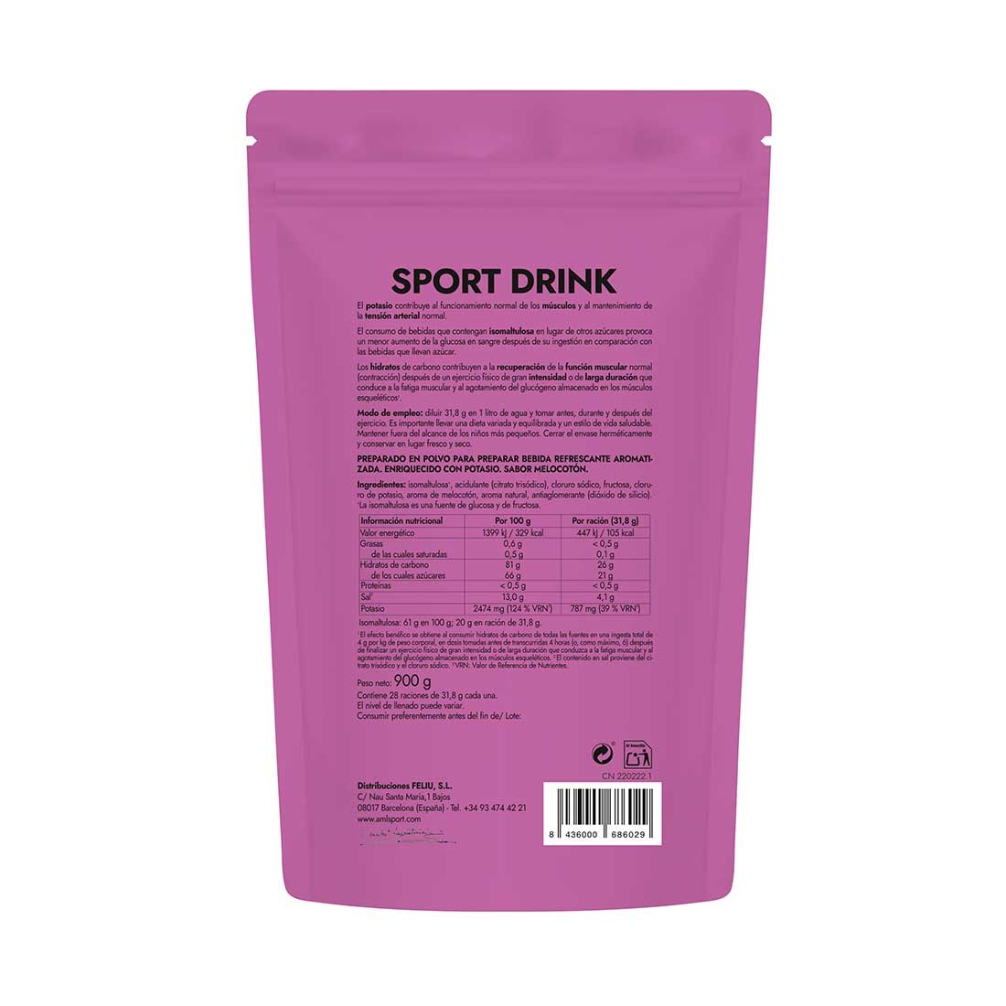 Sport Drink Melocotón AMLSport · Ana María LaJusticia · 900 gramos