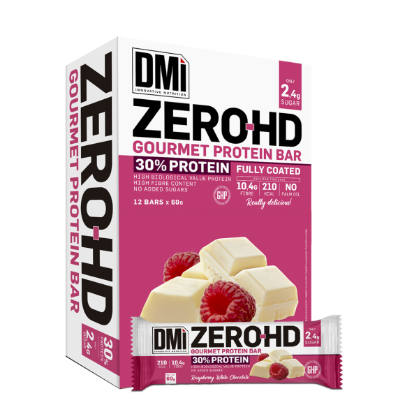 Protein Bar Chocolate Blanco con Frambuesa · DMI Nutrition · Caja 12x60 g